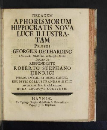 Decadem Aphorismorum Hippocratis Nova Luce Illustratam