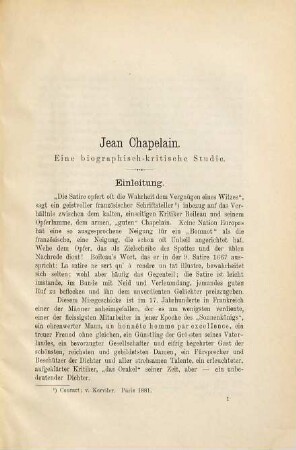 Jean Chapelain : Eine biographisch-kritische Studie