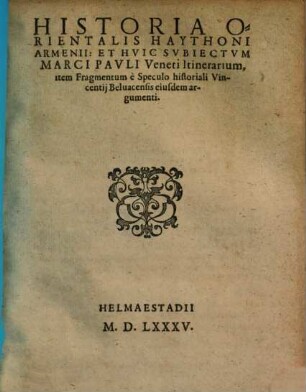 Historia Orientalis Haythoni Armenii