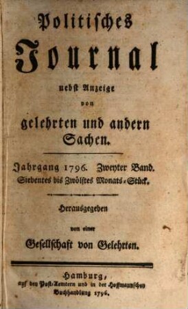 Politisches Journal : Darstellung des Weltlaufs in den Begebenheiten und Staatsacten. 1796,2