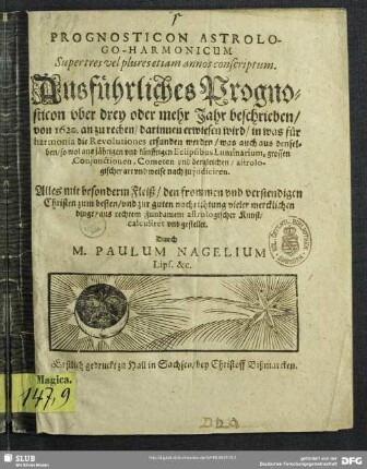 Prognosticon astrologo-harmonicum super tres vel plures etiam annos conscriptum