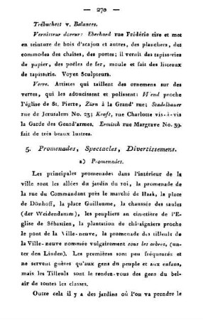 V. Promenades, spectacles, divertissemens