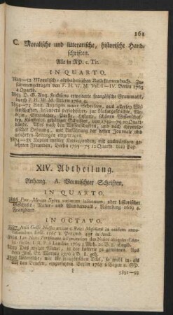 XIV. Abtheilung. Anhang.