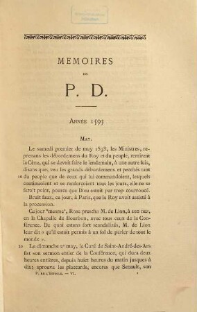 Mémoires-Journaux de Pierre de L'Estoile : suivie d'une étude biographique et d'une table analytique, 6. Journal de Henri IV : 1593 - 1594