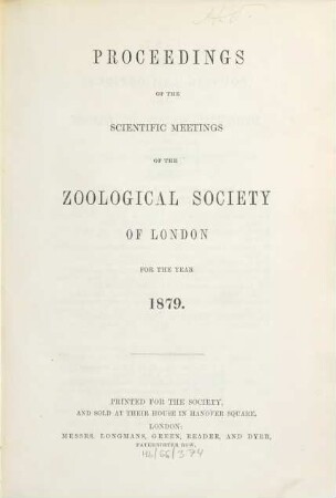 Proceedings of the Zoological Society of London. 1879