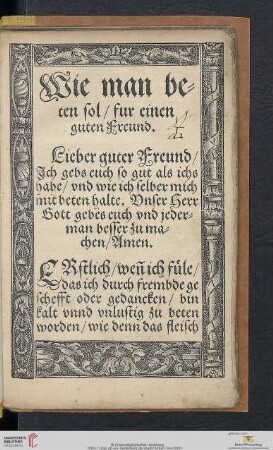 Wie man beten sol / fur einen guten Freund