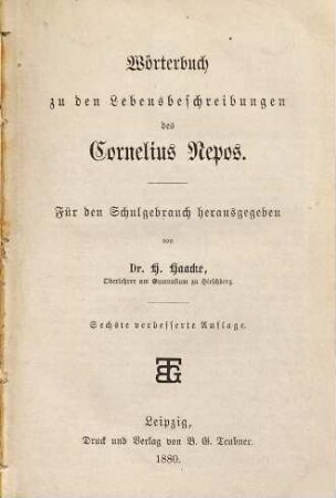 Wörterbuch zu den Lebensbeschreibungen des Cornelius Nepos