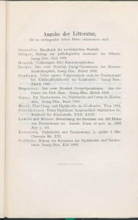 Angabe der Litteratur, der in vorliegender Arbeit Daten entnommen sind: