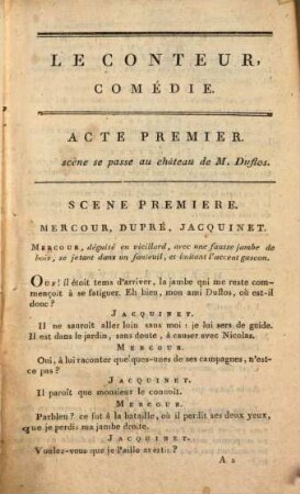 Le conteur ou les deux postes : comédie en trois actes, en prose