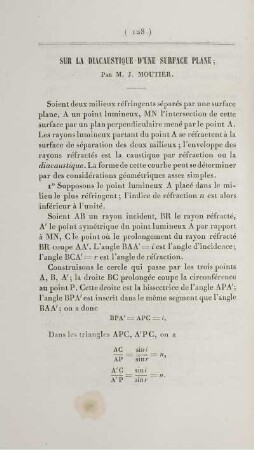 Sur la diacaustique d'une surface plane.