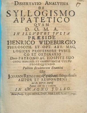 Dissertatio Analytica De Syllogismo Apatetico