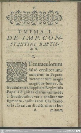 Thema I. De Imp. Constantini Baptismo