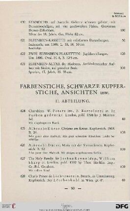 Farbenstiche, Schwarze Kupferstiche, Ansichten (Nr. 424-452)