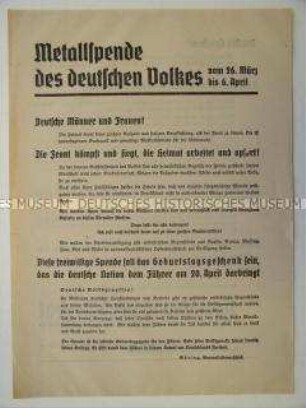 Aufruf von Göring zu einer "Metallspende"