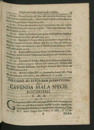 Paraenesis Ad Studiosam Juventutem De Cavenda Mala Specie Socinismi.