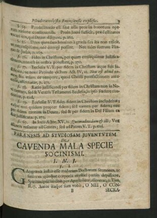 Paraenesis Ad Studiosam Juventutem De Cavenda Mala Specie Socinismi.