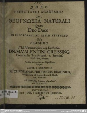 Exercitatio Academica De Theognsia Naturali