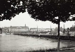 Koblenz, Stadtansicht : Koblenz. Rhein mit Schiffbrücke (Pontonbrücke). Blick vom rechten Rheinufer nach Nordwesten
