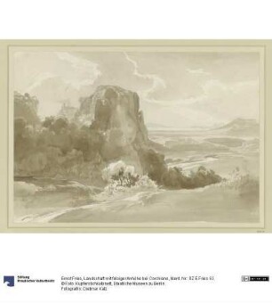 Landschaft mit felsiger Anhöhe bei Corchiano