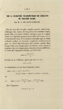 Sur la résolution trigonométrique de l'équation du troisième degré.