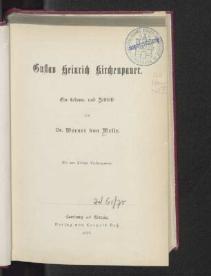 Gustav Heinrich Kirchenpauer : ein Lebens- und Zeitbild