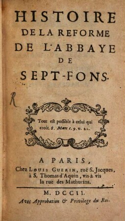 Histoire de la Reforme de l'Abbaye de sept-fons