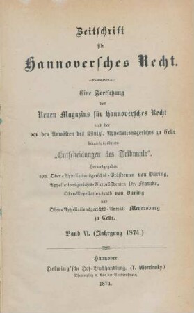 6.1874: Zeitschrift für hannoversches Recht