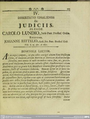 IV. Dissertatio Upsaliensis de Judiciis