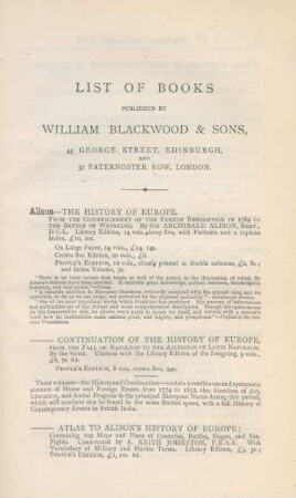 List of books published by William Blackwood & Sons, ...