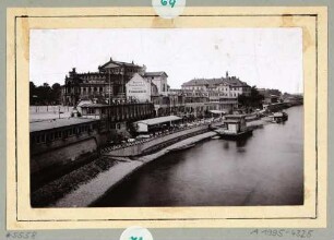 Das Elbufer und der Gasthof Helbig´s Etablissement (um 1840 gegründet, nach 1870 Dresdner Feldschlösschen Brauerei) im Italienischen Dörfchen in Dresden