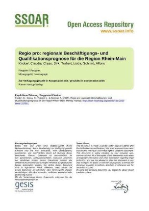 Regio pro: regionale Beschäftigungs- und Qualifikationsprognose für die Region Rhein-Main