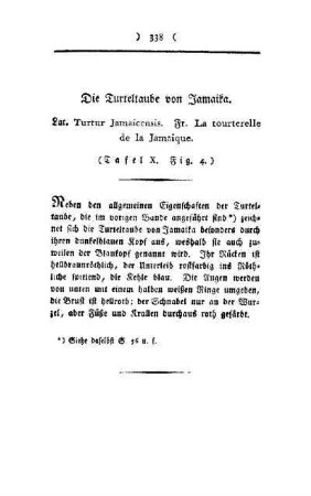 ¬Die¬ Turteltaube von Jamaika : Lat. Turtur Jamaicensis ; Fr. La tourterelle de la Jamaique ; (Tafel X, Fig. 4)