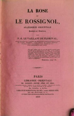 La Rose et le Rossignol : Allégorie orientale