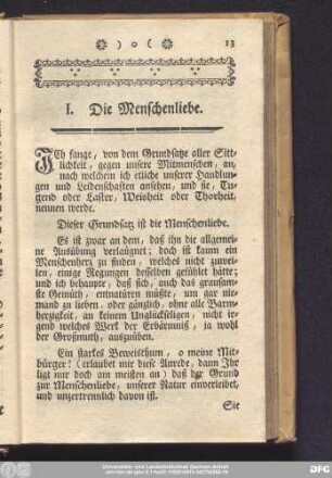 I. Menschenliebe.