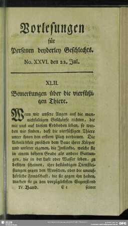 XLII. Bemerkungen über die vierfüßigen Thiere