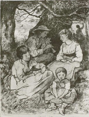 Musizierende Kinder : Thoma, Hans: Musizierende Kinder. Bezeichnet. Federzeichnung, aquarelliert; 22,4 x 17,2 cm. Berlin: Nationalgalerie F III 3610