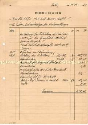 Rechnung über die Gebühren für die Wertermittlung eines Grundstückes - Familienkonvolut
