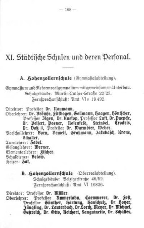 XI. Städtische Schulen und deren Personal