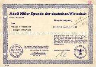 Bescheinigung über die Beteiligung an der "Adolf-Hitler-Spende"