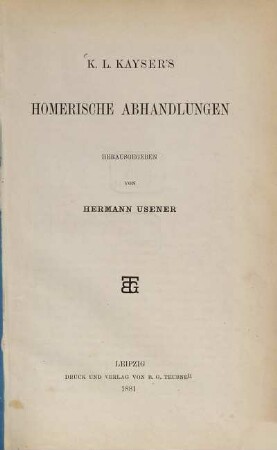 K. L. Kayser's Homerische Abhandlungen