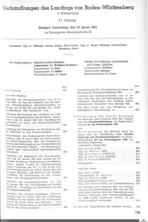 17. Sitzung, Stuttgart, 19.1.1961