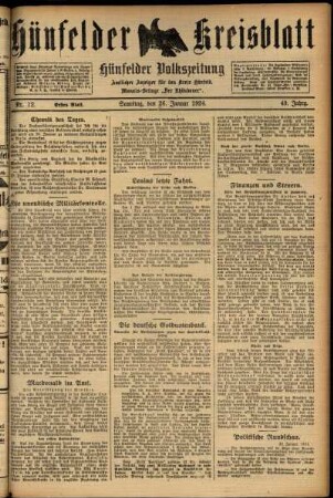 Erste Ausgabe vom Samstag, den 26. Januar 1924.