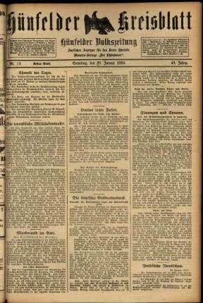 Erste Ausgabe vom Samstag, den 26. Januar 1924.