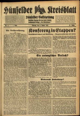Erste Ausgabe vom Samstag, den 09. Januar 1932.