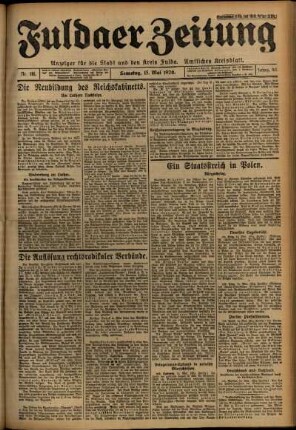 Erste Ausgabe vom Samstag, den 15. Mai 1926.