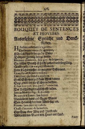 Bouquet De Sentences Et Provebes. / Auserlesene Sprüche und Denck-Reden.