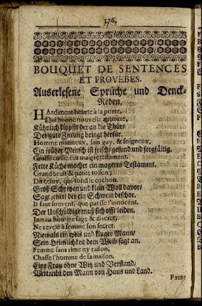 Bouquet De Sentences Et Provebes. / Auserlesene Sprüche und Denck-Reden.