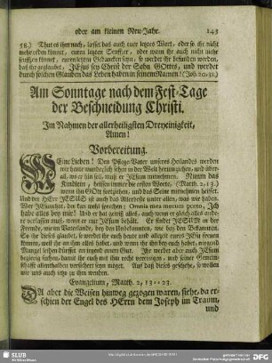 Am Sonntage nach dem Fest-Tage der Beschneidung Christi