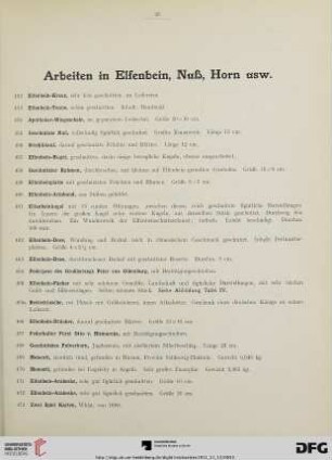 Arbeiten in Elfenbein, Nuß, Horn (Nr. 452-478)