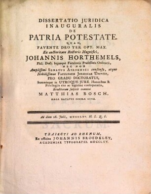 Diss. iur. inaug. de patria potestate